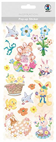 Pop-Up Sticker Frohe Ostern, 6 Sticker Bogen mit verschiedenen Motiven sortiert, mit Folienveredelung und 3D Effekt, selbstklebend, zum Verzieren von Grußkarten und Bastelarbeiten