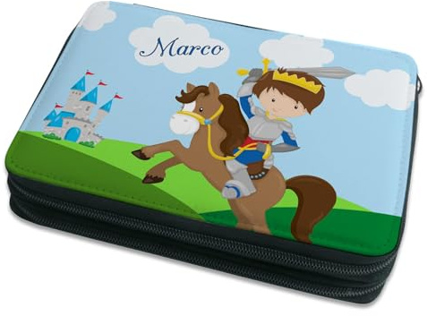 CreaDesign Kinder Federmäppchen mit (Wunsch) Namen, einzigartige Federtasche durch Personalisierung, Schulmäppchen - Motiv Ritter