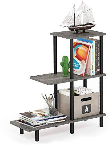 Furinno Deko-Regal mit 3 Ebenen, Holz, Französische Eiche Grau/Schwarz, 29.49 x 80 x 82.91 cm