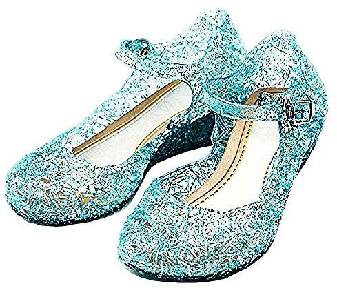 ELSA Schuhe - Anna - Aschenputtel - Prinzessin - Mädchen - Sohle 20,5 cm - Blaue Farbe mit Glitzer - Karneval - Halloween - Cosplay - Größe 35 - Weihnachts- und Geburtstagsgeschenkidee