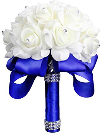 Amosfun 1 x Brautstrauß mit Kristallseide, Blumenstrauß aus Schaumstoff, für Hochzeit, Verlobung, Valentinstag, Dekoration (dunkelblau), Schaumstoff, dunkelblau, 18 * 24cm