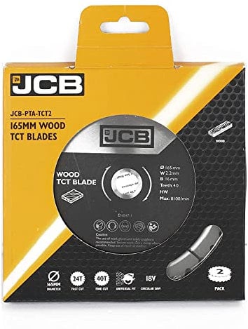 JCB 2 Piece 165mm / 6.5 TCT Circular Saw Blade Set, 8,100rpm / 1x 165mm 24T TCT blade1x 165mm 40T TCT blade