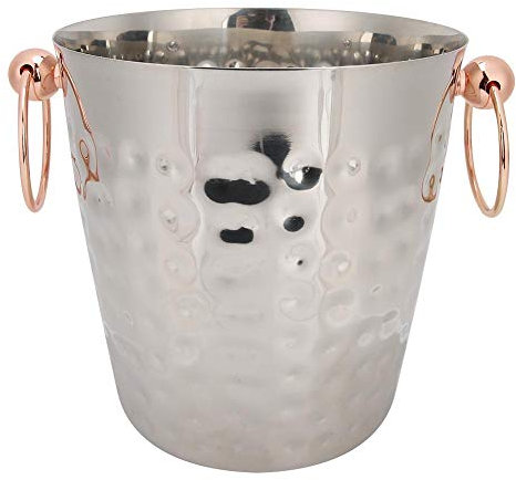 Stainless Steel Ice Bucket Portable 3 Litre Champagne Barrel with Rose Gold Handle for Use in the Home Bar - Silver