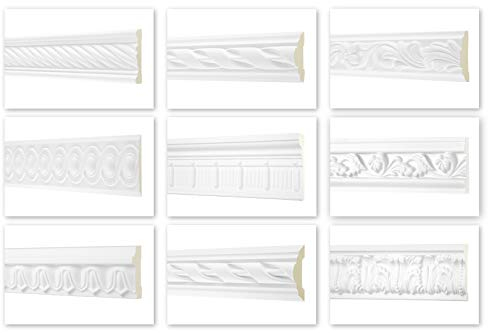 HEXIM Perfect 2 Meter Flachprofile - große Auswahl (AC214-60x20 mm) Stuckprofil aus PU gemustert, weiß, Zierprofil Flachprofil Wand Leiste Deko