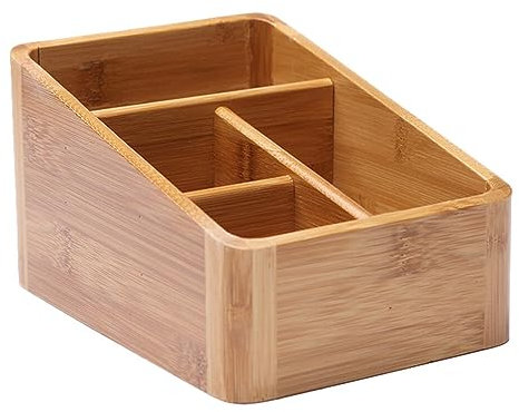 Fernbedienung Halterung Holz Schreibtisch Lagerung Aufbewahrungsbox mit 4 Fächern Schreibtisch Organizer Stiftehalter Stiftköcher, Kleinigkeiten Lagerung Veranstalter für Make-up-Pinsel, Stift, Büro