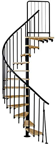ATRIUM Spindeltreppe Presto, Schwarz, 11 Holzstufen in Buche + Podest, EOTA Zertifikat, Metallgeländer mit Handlauf aus PE, Geschosshöhe 271,4-313,5 cm, Durchmesser 140 cm