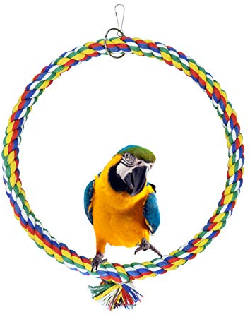 Andiker - Columpio para Pájaros, Juguetes para Colgar de Jaula, Columpio de Cuerda de Algodón, Resistencia a Las Mordeduras, Perchas de Juguete en Forma de Loro (25cm)