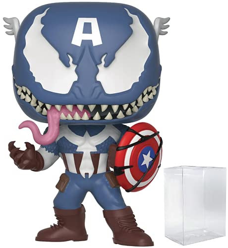 POP Marvel: Venom - Venomized Captain America Funko Vinyl Figure (Bundled with Compatible Box Protector Case), Multicolored, 3.75 inches