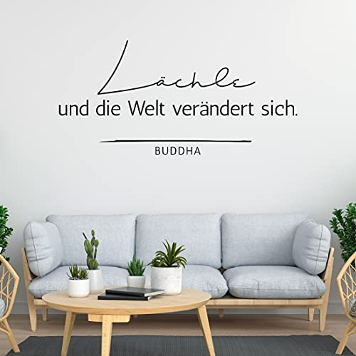 tjapalo® ul6 Buddah wandtattoo Yoga groß Wohnzimmer wandtattoo lächle und die welt verändert sich Küchen Wandtattoo Sprüche Wandspruch Wandtattoo wohnzimmer, Farbe: Schwarz, Größe: B80xH37cm