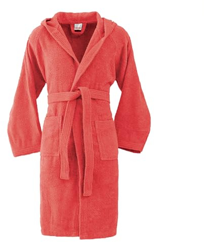 Bassetti Peignoir à capuche Série Vivian en éponge douce 100% coton très absorbant. Italy Designed, rouge, M haut