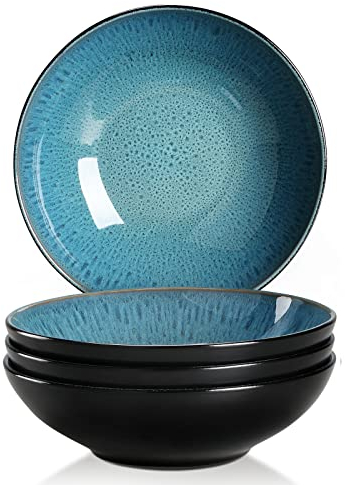 vancasso BUBBLE 4 Platos Hondos Juego de Platos de Gres, Platos Hondos para Sopa | Pasta | Risotto | Ensalada | Postre, Servicio de Mesa, Estilo Vintage Verde