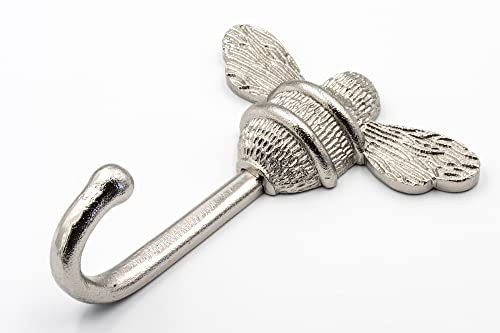 Brass bee Coat Hook | Towel Hook | Wall Mounted Wall Hooks | Hooks for Walls Door | Solid Iron Bee Hooks in Black or Nickel | Clothes Hanger Rack with Bee (Silver) (Silver)