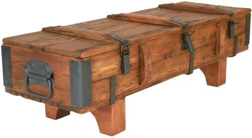 Couch Tisch Truhentisch aus Massivholz, Vintage Style, 120cm Länge, 41cm Breite, 36cm Höhe, Rechteckiger Coffee Table mit Stauraum, Retro-Stil Haus- und Gartenmöbel