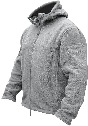 TACVASEN Antivento Giacca in Pile da Uomo Outdoor Militare Caldo Cappotto, Grigio chiaro, S