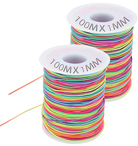 ZEONHEI 2 Stück Gummiband für Armbänder, 100m x 1mm Elastische Perlenschnur, Regenbogen Perlenschnur DIY Bastelnschnur, Elastisches Schnur, Bunte Beading Cords Threads für Schmuck