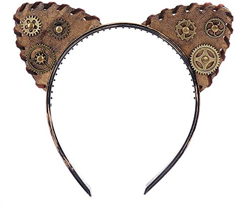 NewL Frauen Halloween Gothic Mini Zylinder Hut Steampunk Zahnräder Kette Feder Blume Fascinator Haarspange Cosplay Kostüm (Stirnband)