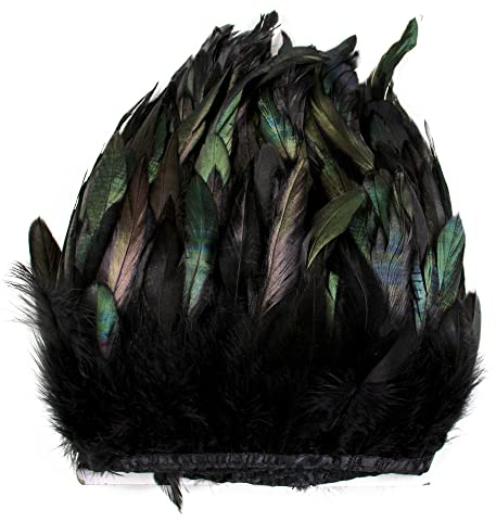 Raibertin Coque Hahn Hackel Feder Fransen Trim für Kostüm Handwerk Kleid Dekoration Schlappen Feder Trim Band DIY Cape Schal Rock Halloween Karneval Kleidung Nähen Dekor (Schwarz)