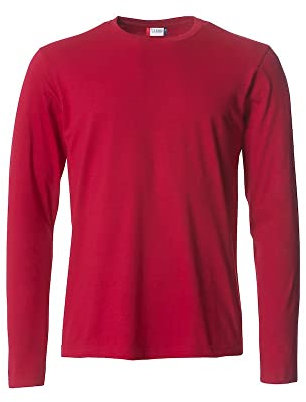 Clique - Men's Long Sleeve T-Shirt Basic-T L/S, Cotton Jersey, Elastic Collar, Sweatband, Slim-Fit Fit, red, S
