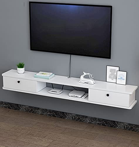 Schwebender Fernsehschrank, schwimmender Fernsehschrank aus Holz mit Linienloch-Design und Schublade, geeignet für die Aufbewahrung von Routern, Set-Top-Boxen, DVD-Playern/A / 100 cm