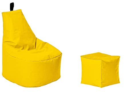 Momiralland Classic Sitzsack XL - XXL mit Hocker Sitzkissen BodenKissen Sessel In- & Outdoor geeignet Gaming Sitzsack für Erwachsene und Kinder… (Gelb, XXL - Durchmesser 78 cm)