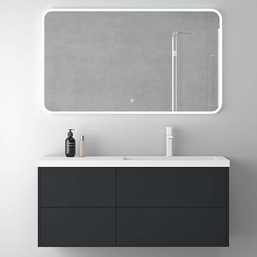 Mai & Mai Badmöbelset 120cm Dunkelgrau Moment Waschbecken mit Unterschrank Waschtisch 4 Schubladen Badezimmer Waschbeckenunterschrank Badezimmermöbel mit LED-Badspiegel