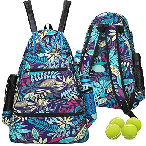 ACOSEN Tennistasche, Tennis-Rucksack – große Tennistaschen für Damen und Herren, für Tennisschläger, Pickleball-Paddel, Badmintonschläger, Squashschläger, Bälle und anderes Zubehör, Grüne Blätter,