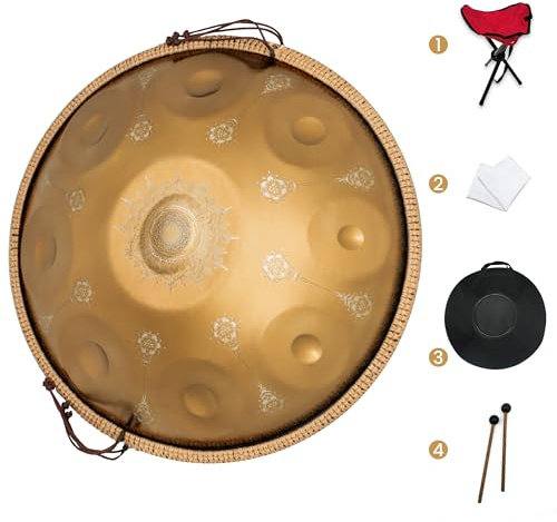 AS TEMAN Handpan Handpan-Trommel mit 9 Noten, 440 Hz, D-Moll-Skala, 55,9 cm, mit Geschenkset