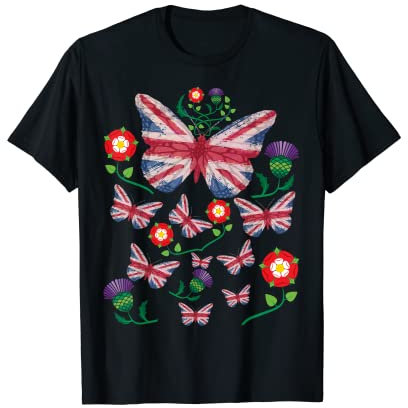 Union Jack UK Flag Butterfly Great Britain Women Girl Kids T-Shirt