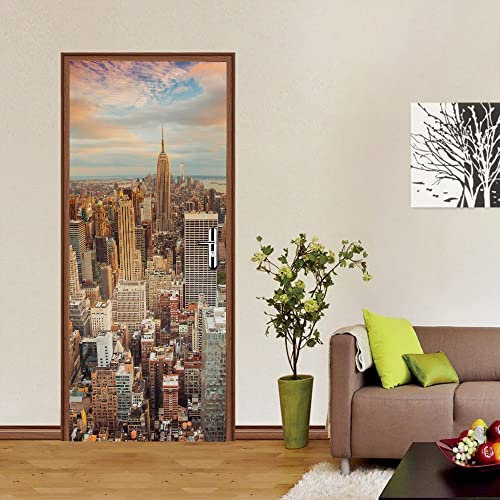 selbstklebende tapete 3d 50x125cm(19.68 inches * 49.21 inches) New York Architektur Selbstklebend PVC Wasserdicht Abnehmbar Türfolie TürPoster Fototapete Wohnzimmer Schlafzimmer Haus Dekoration