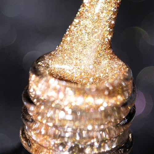 BURANO Gold Reflective Glitter Gel Nail Polish UV Gel Polish JL21 | Diamond Nail Glitter Gel Holographic Glitters, No Chip Long Wearing, UV Lamp Required for Home DIY Manicure Nail Salon