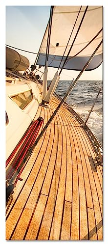 Pixxprint Glasbild Panorama, Wandbild aus Echtglas, Segelboot im Meer, 100x40 cm, inkl. Aufhängung und Abstandshalter