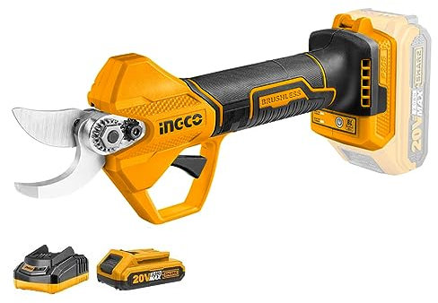 Ingco Cssli20258 Forbici da Potatura A Batteria 20 V Completo di Batteria E Carica Batterie 2 Ah Cesoia da Pota Elettrica