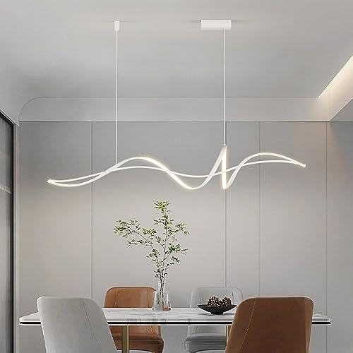 LED Hängeleuchte Esstisch Pendelleuchte Dimmbar Mit Fernbedienung Pendellampe 54W Höhenverstellbar Kronleuchter Moderne Spirale Designer Hängend Lampe für Wohnzimmer Küche Büro (Weiß, L120CM)