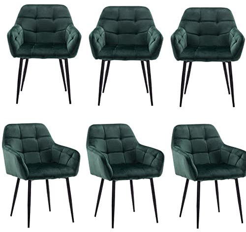 JINPALAY 6er Set Esszimmerstühle mit Armlehne Samt Grün Küchenstühle 6er Set Polsterstuhl Design Modern Wohnzimmerstuhl mit Rückenlehne