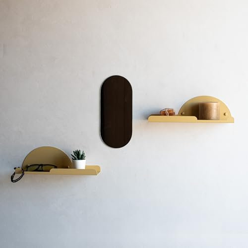 MILUKA Etagères Flottantes avec Porte-Manteaux 35 cm Moutarde | Etagere Salle de Bain Rangement ou Organisateur de Salle de Bain | Étagère Cuisine Murale pour Accessoires de Cuisine (2, Moutarde)