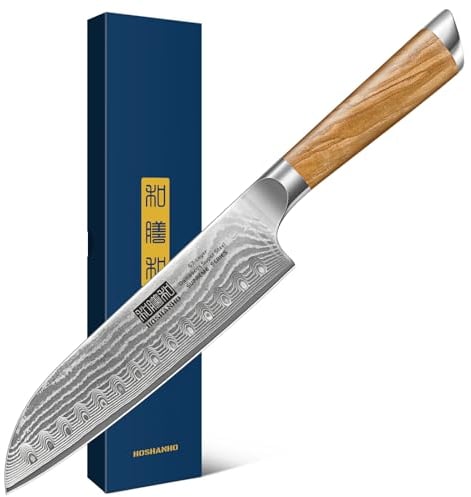 HOSHANHO Damascus Santoku Knife 7 Inch, Professional Japanese Damascus Super Steel Kitchen Knife, Cooking Knife with Durable Ergonomic Olive Wood Handle