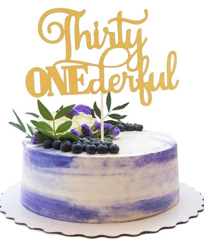 Thirty One Gold Glitter Cake Topper for 31st Happy Birthday Events | Goldfarbener Glitzer-Karton, Aufschrift Thirty One, passend für 15,2 bis 25,4 cm große Kuchen, vormontierte Kuchenrequisite