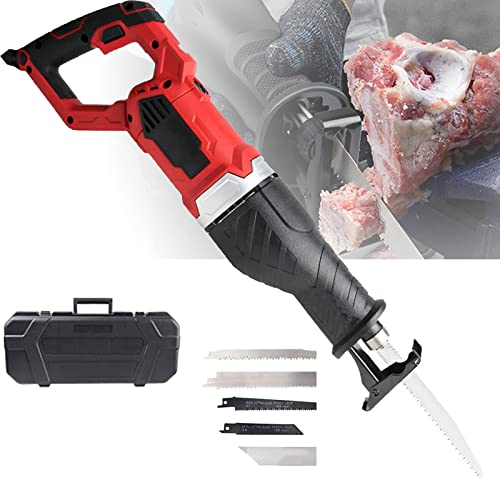 Bone Saw Cutting Machine 1300W Handheld Electric Butcher Bone Saw with Saw Blades, Commercial Reciprocating Meat Cutter 180°Rotating Body Stepless Speed, for Cutting Frozen Meat Bones Bacon Pork