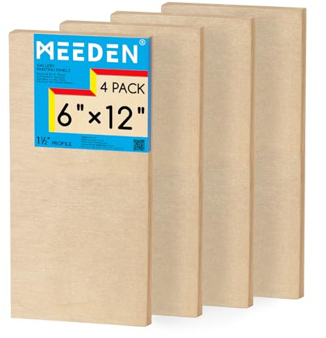 MEEDEN Unfinished Wood Canvas Board: 1-1/2 Deep 6x12” Wooden Canvas Panel Pack of 4 - Blank Cradled Wood Art Board for Painting