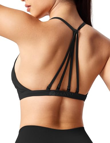 ZAAYO Sport BH Damen Ohne Bügel Starker Halt Rückenfrei Push Up BH Padded Bandeau Criss-Cross Straps Adjustable Bra Fuer Yoga Fitness Training Sport Top Schwarz L
