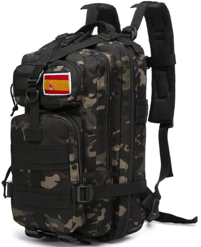 GUJOIN Mochila De Pesca De 20 Litros Impermeable De Nailon Duradera,Mochila Deportiva Táctica Militar Al Aire Libre Mochilas De Senderismo Casual (Camo Negro)