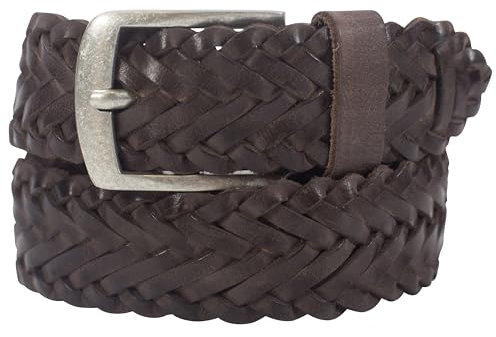 Flecht-Gürtel aus 100% Vollleder für Damen und Herren, geflochtener Gürtel, Breite ca. 3,8cm (Braun, Bundweite 100cm = Länge 115cm)