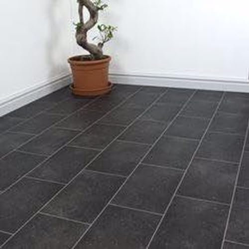 Anti-Slip Black Stone Effect Vinyl Flooring forLivingRoom, Hallways, Kitchen, 2.8mm Thick Cushion Backed Vinyl Sheet, Waterproof Linoleum Flooring-3m(9'9) X 4m(13'1)-12m²