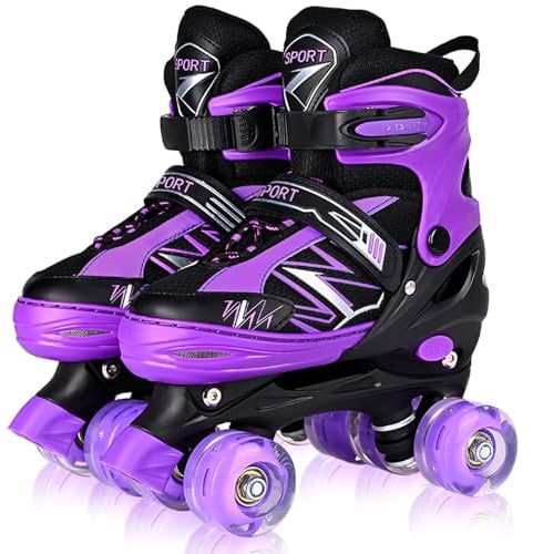 SZHZS Kids Roller Skates for Girls Children Beginners | 4 Sizes Adjustable,Kids Roller Skates for Child Toddler Ages 4-6-12,with 8 Light up Wheels