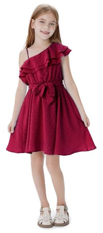 PATPAT Abito da Principessa Bambina Ragazza Vestiti con Volant Monospalla per Ragazze, Abito Senza Maniche a Trapezio, per Feste e Occasioni Speciali Cocktail Festa