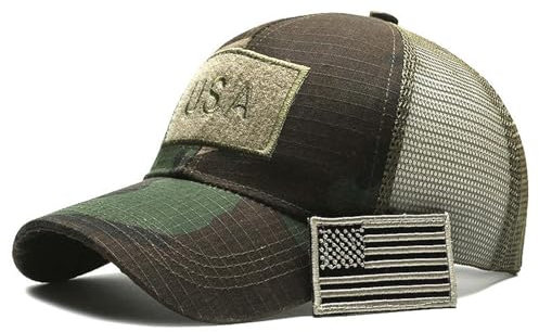 WUODHTW Baseballkappe mit USA-Flagge, Camouflage, Netzstoff, für Herren und Damen, taktischer Operator, Armee, Militär, Sonnenhut, Schießen, Jagd, dunkelgrün, Einheitsgröße