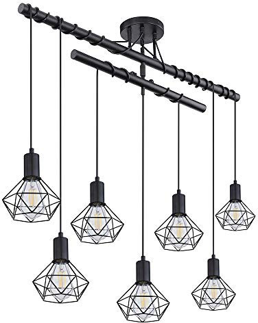 Globo Hängelampe Pendelleuchte Modern Esszimmerleuchte Industriell schwarz Hängeleuchte Höhenverstellbar, Käfig Schirme, 7 Flammig E27, LxBxH 100x15x100 cm