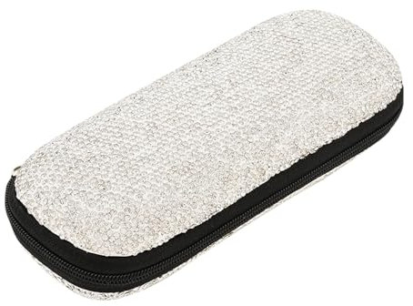 JSCARLIFE Glitzerndes Brillenetui mit Strasssteinen, glitzernde Kristalle, tragbar, Anti-Druck-Reißverschluss, Brillenetui für Brillen, Sonnenbrillen, silberfarben, One size