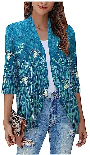 SCBFDI Cardigan Elegante Donna, Cardigan Kimono Per le Donne Cardigan Aperto Con Volant, Casual, Manica 3/4, Maglioni Leggeri, Spolverino, Ragazze, Moda, Giacchina Donna Primavera, Cardigan Rosso