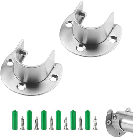 AZWOOD Support Tringle Penderie, 25 mm Fixation Tringle Rideaux en Forme de U 2pcs Douilles de Poteau de penderie en Acier Inoxydable avec vis Extrémité de Tige de penderie Robuste soutient Le